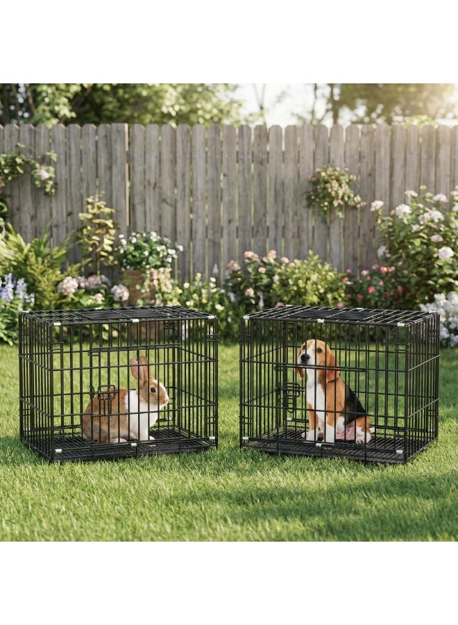 بيوينتي قفص حيوانات أليف قابل للطي متين - للكلاب والقطط والأرانب والدواجن الصغيرة والمتوسطة - أسود، تصميم مقاوم للهروب مع صينية PVC - Image 5